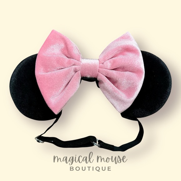 Classic Pink Velvet Elastic Minnie Ears | Disney-Inspired Adjustable Mouse Ears - Picture 1 of 5